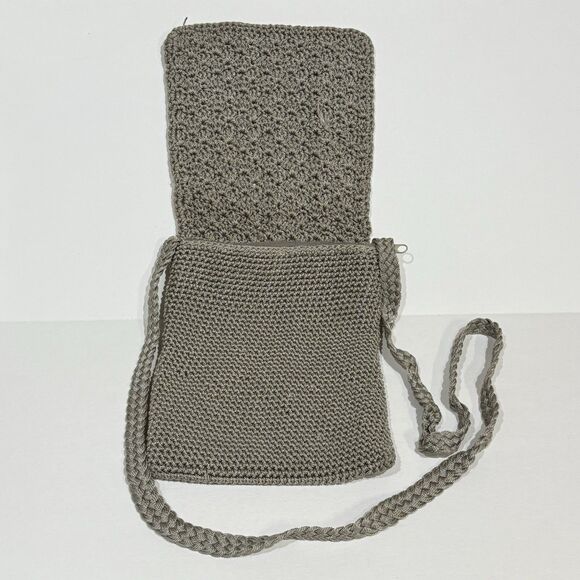 CHATEAU CROCHET GRAY VINTAGE CLUTCH PURSE CROSSBODY BAG BOHO STYLE - Picture 7 of 15